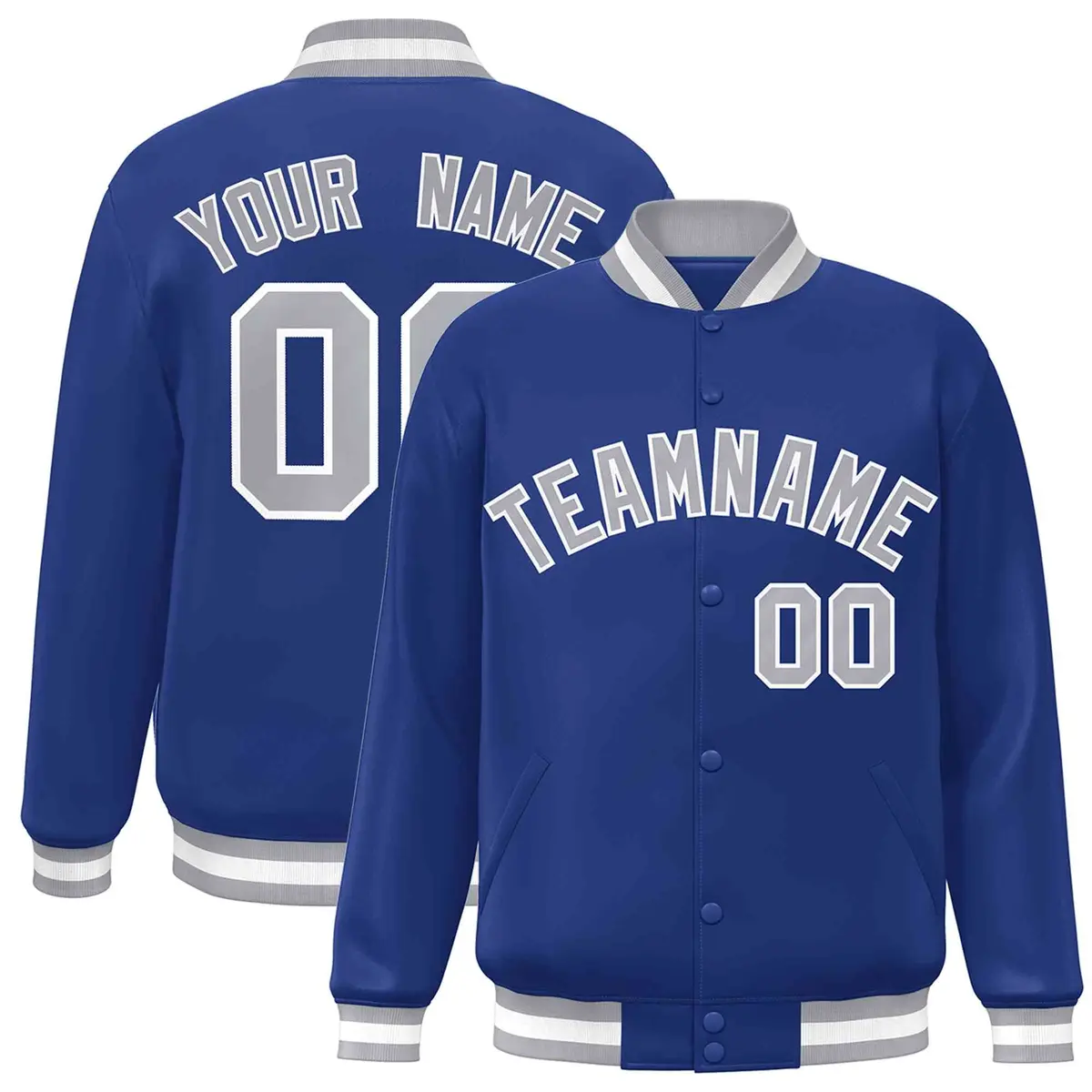 Royal Gray-White Varsity Full-Snap Letterman Jacket