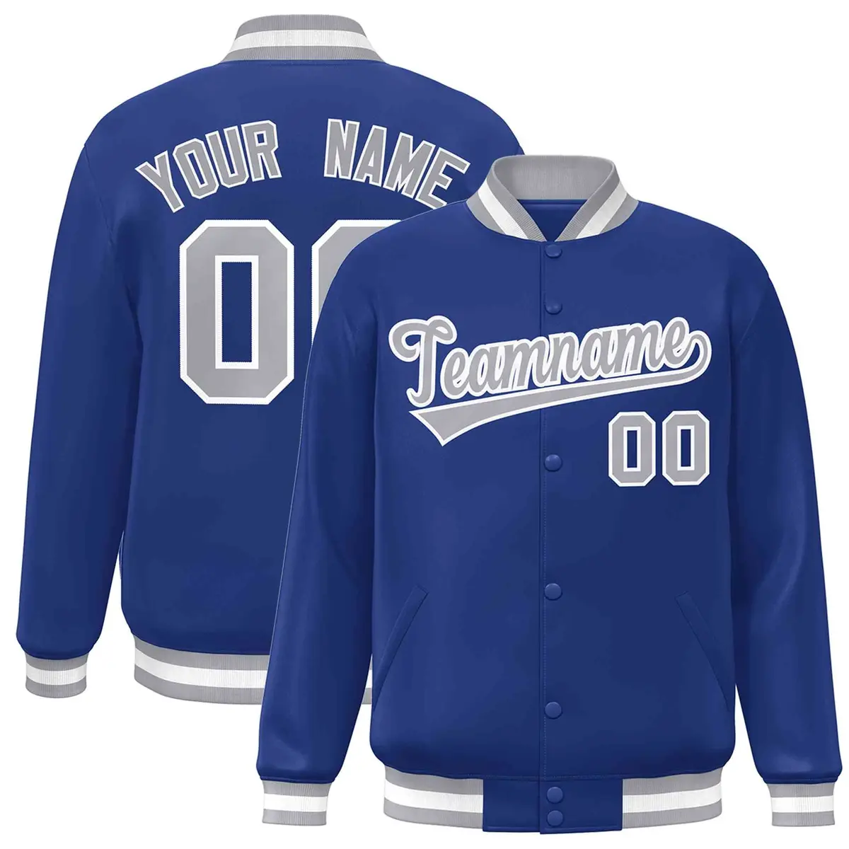 Royal Gray-White Varsity Full-Snap Letterman Jacket