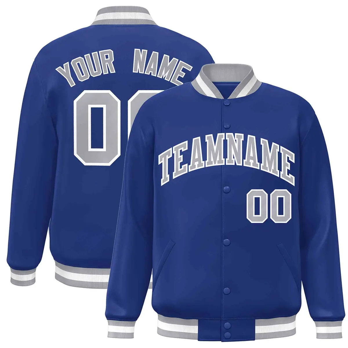 Royal Gray-White Varsity Full-Snap Letterman Jacket