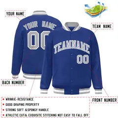 Royal Gray-White Varsity Full-Snap Letterman Jacket 2