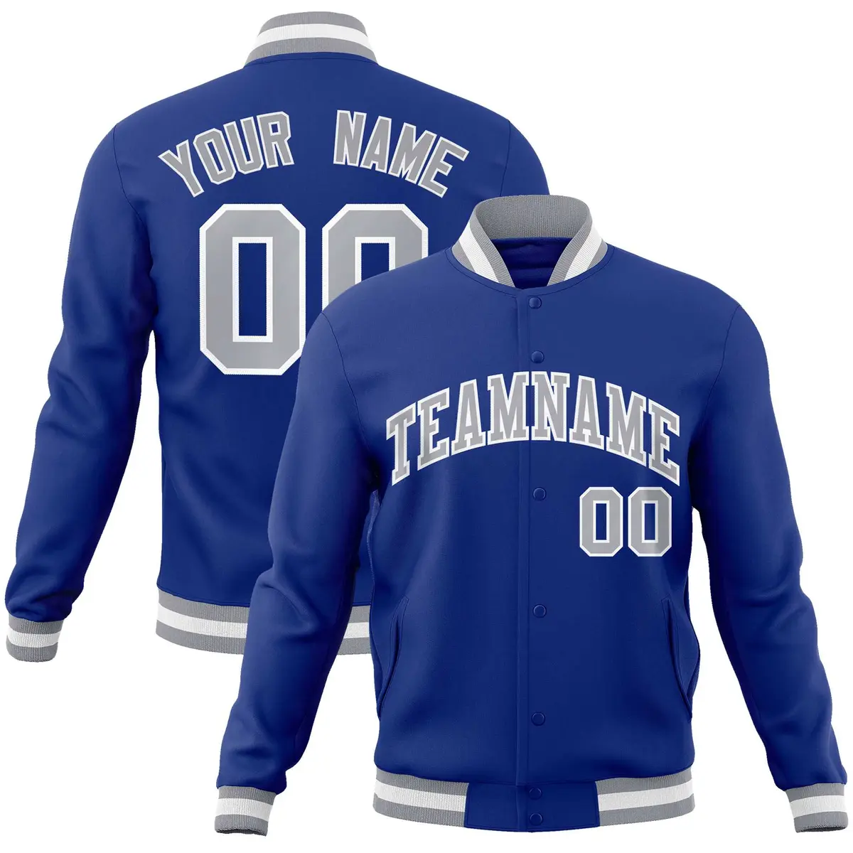 Royal Gray-White Varsity Full-Snap Letterman Jacket