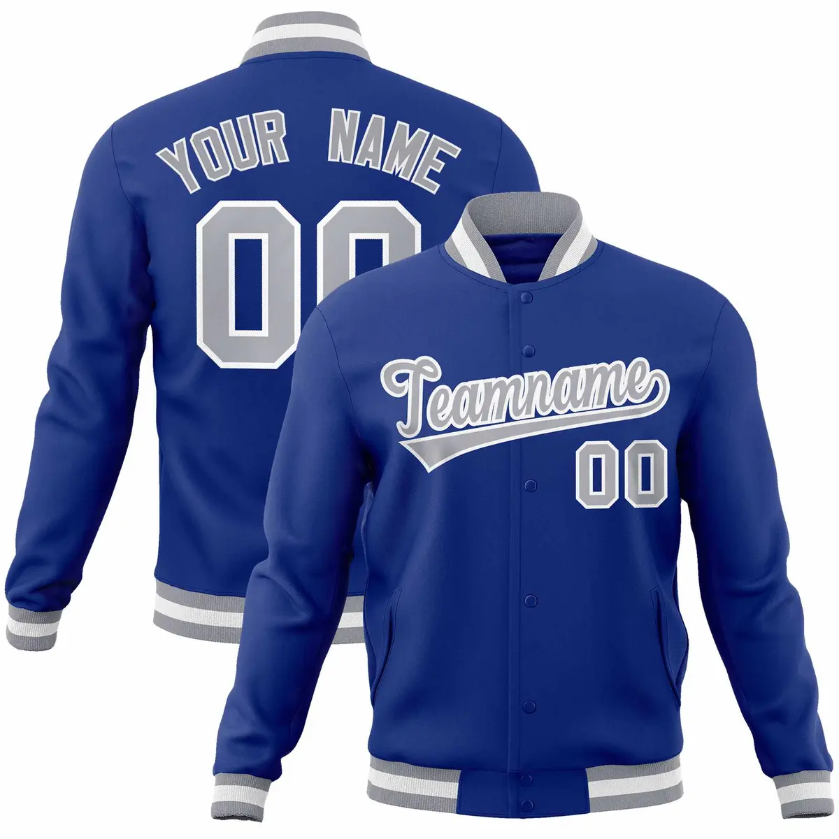 Royal Gray-White Varsity Full-Snap Letterman Jacket