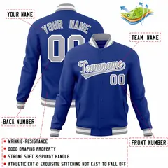 Royal Gray-White Varsity Full-Snap Letterman Jacket 4