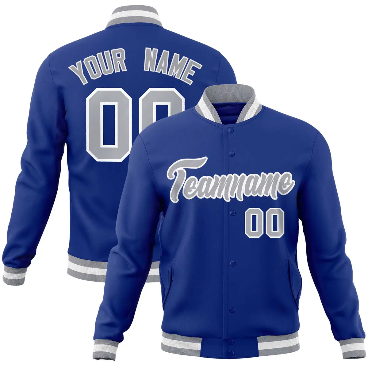 Royal Gray-White Varsity Full-Snap Letterman Jacket