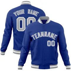 Royal Gray-White Varsity Full-Snap Letterman Jacket