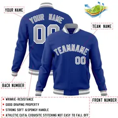 Royal Gray-White Varsity Full-Snap Letterman Jacket 4