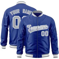 Royal Gray-White Varsity Full-Zip Letterman Bomber Jacket 1