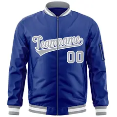 Royal Gray-White Varsity Full-Zip Letterman Bomber Jacket 3