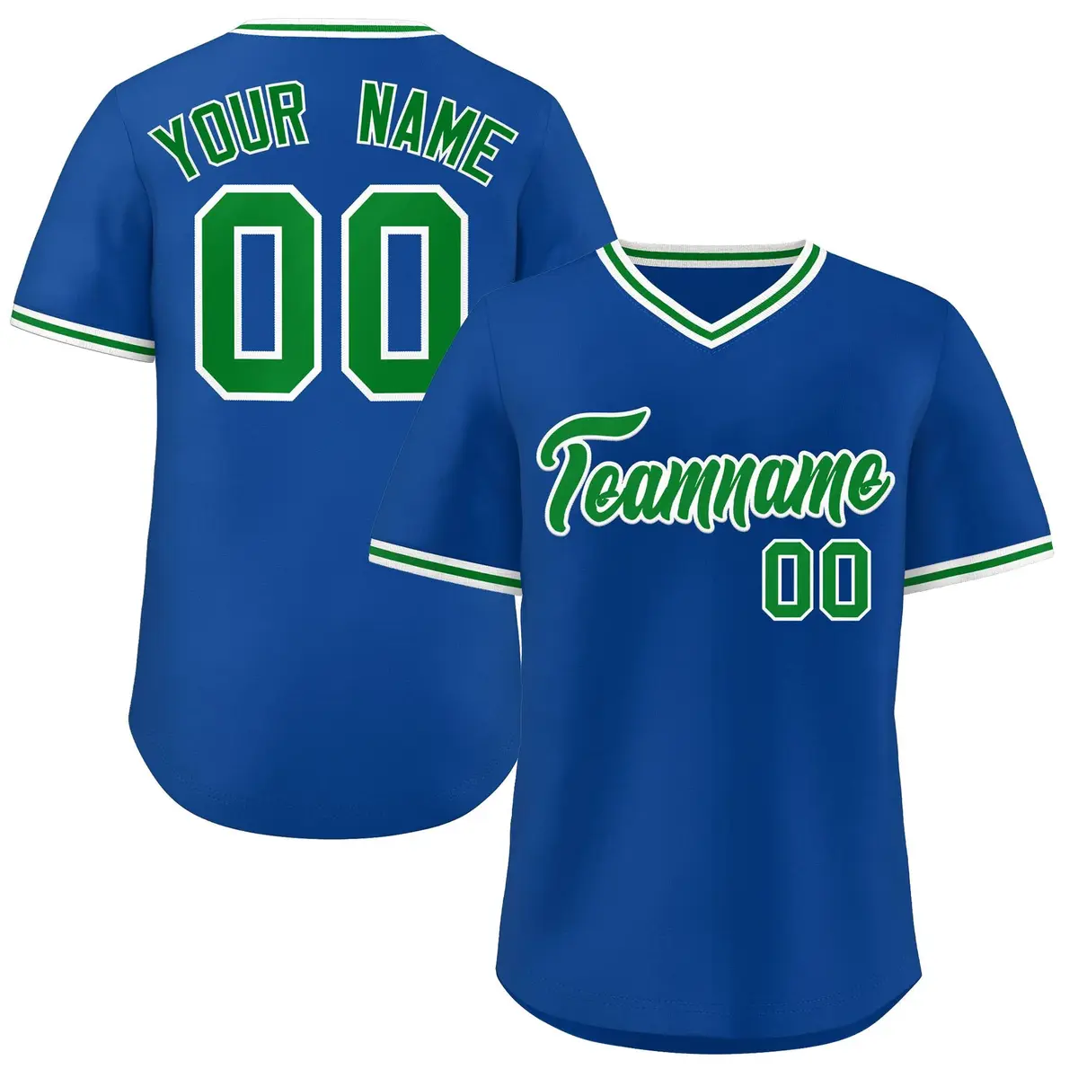 Royal Green Classic V-Neck Pullover Baseball Jersey