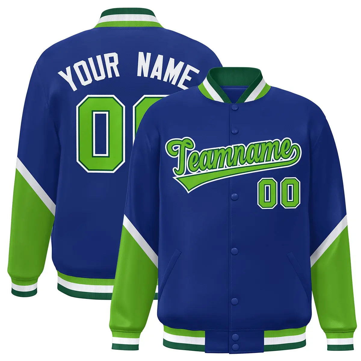 Royal Green Color Block Varsity Letterman Baseball Jacket
