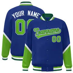 Royal Green Color Block Varsity Letterman Baseball Jacket 1
