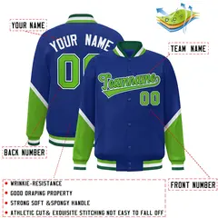 Royal Green Color Block Varsity Letterman Baseball Jacket 2