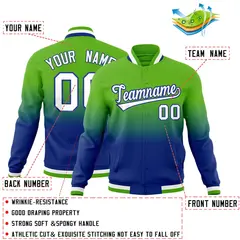 Royal Green Gradient Full-Snap Varsity Letterman Jacket 2