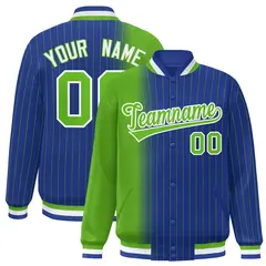 Royal Green Gradient Pinstripe Varsity Full-Snap Baseball Jacket