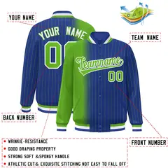 Royal Green Gradient Pinstripe Varsity Full-Snap Baseball Jacket 2