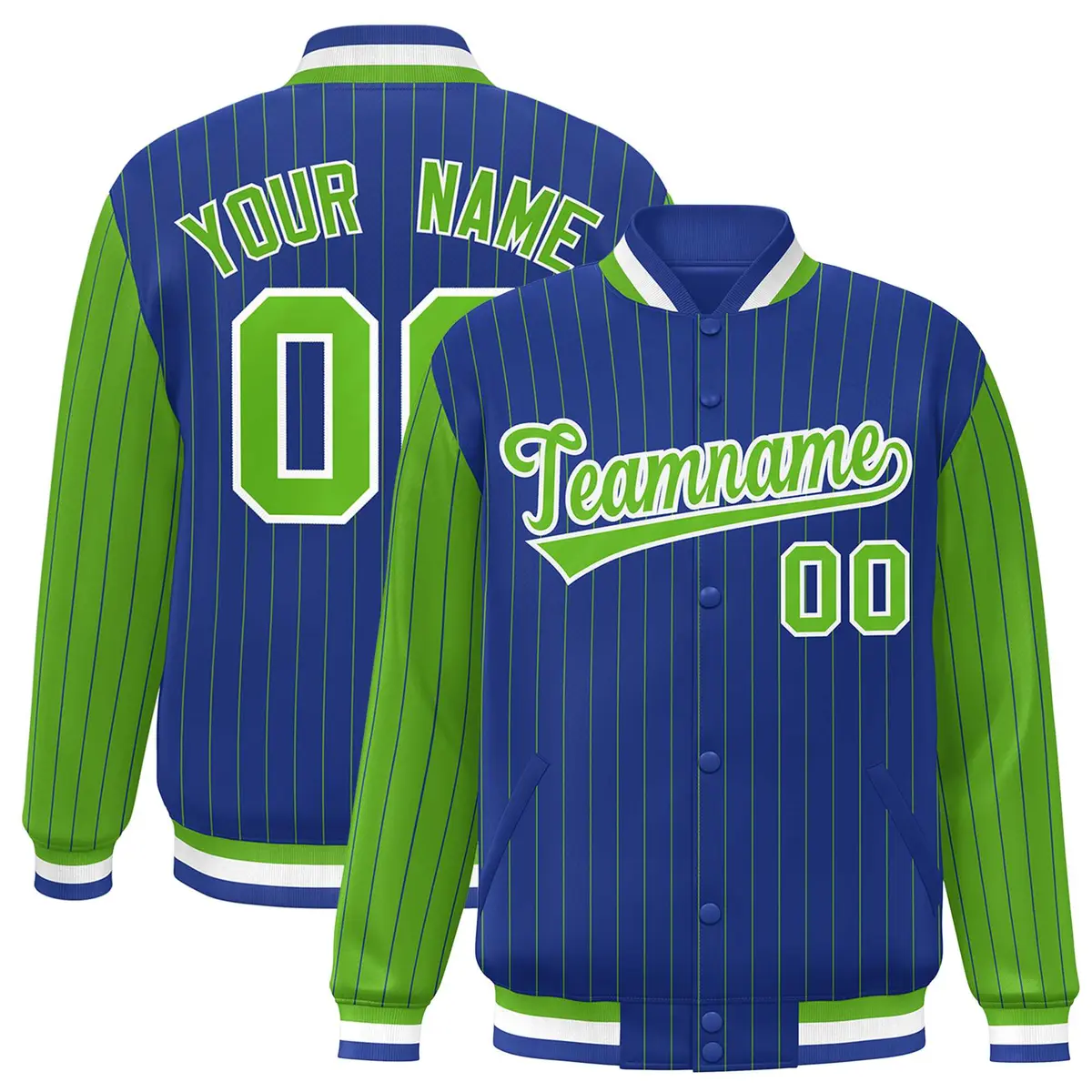 Royal Green Pinstripe Raglan Varsity Letterman Baseball Jacket