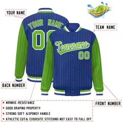 Royal Green Pinstripe Raglan Varsity Letterman Baseball Jacket 2