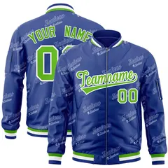 Royal Green-White Full-Zip Varsity Letter Bomber Jacket