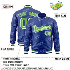 Royal Green-White Full-Zip Varsity Letter Bomber Jacket 2