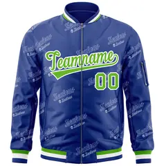 Royal Green-White Full-Zip Varsity Letter Bomber Jacket 3