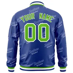 Royal Green-White Full-Zip Varsity Letter Bomber Jacket 4