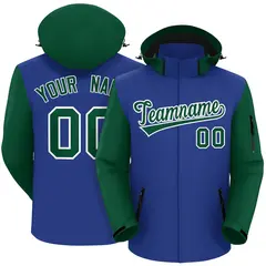 Royal Green-White Raglan Sleeves Waterproof Jacket