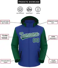 Royal Green-White Raglan Sleeves Waterproof Jacket 2