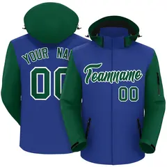 Royal Green-White Raglan Sleeves Waterproof Jacket