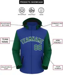Royal Green-White Raglan Sleeves Waterproof Jacket 2