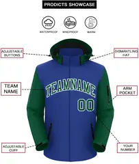 Royal Green-White Raglan Sleeves Waterproof Jacket 2