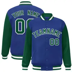 Royal Green-White Raglan Varsity Full-Snap Letterman Jacket 1