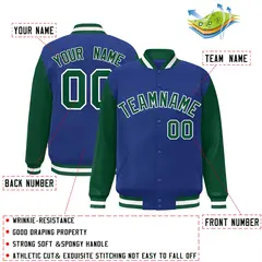 Royal Green-White Raglan Varsity Full-Snap Letterman Jacket 2