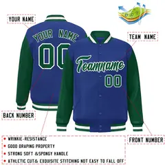 Royal Green-White Raglan Varsity Full-Snap Letterman Jacket 2