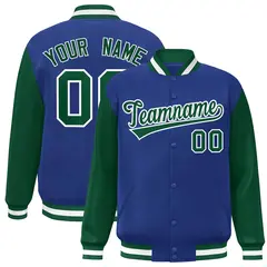 Royal Green-White Raglan Varsity Full-Snap Letterman Jacket 1