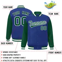Royal Green-White Raglan Varsity Full-Snap Letterman Jacket 2