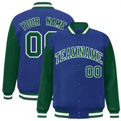 Royal Green-White Raglan Varsity Full-Snap Letterman Jacket 1