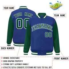 Royal Green-White Raglan Varsity Full-Snap Letterman Jacket 2