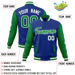 Royal Green-White Raglan Varsity Full-Snap Letterman Jacket 4