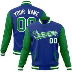 Royal Green-White Raglan Varsity Full-Snap Letterman Jacket 1