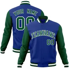 Royal Green-White Raglan Varsity Full-Snap Letterman Jacket