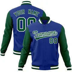 Royal Green-White Raglan Varsity Full-Snap Letterman Jacket 1