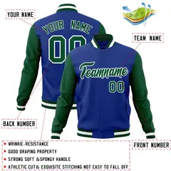 Royal Green-White Raglan Varsity Full-Snap Letterman Jacket 4