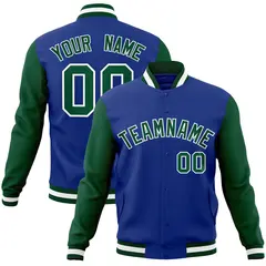 Royal Green-White Raglan Varsity Full-Snap Letterman Jacket