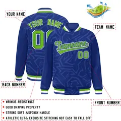 Royal Green-White Stripe Graffiti Pattern Varsity Full-Snap Jacket 2