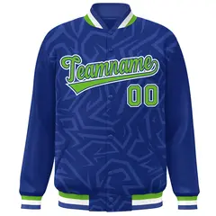 Royal Green-White Stripe Graffiti Pattern Varsity Full-Snap Jacket 3