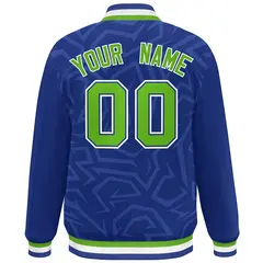 Royal Green-White Stripe Graffiti Pattern Varsity Full-Snap Jacket 4