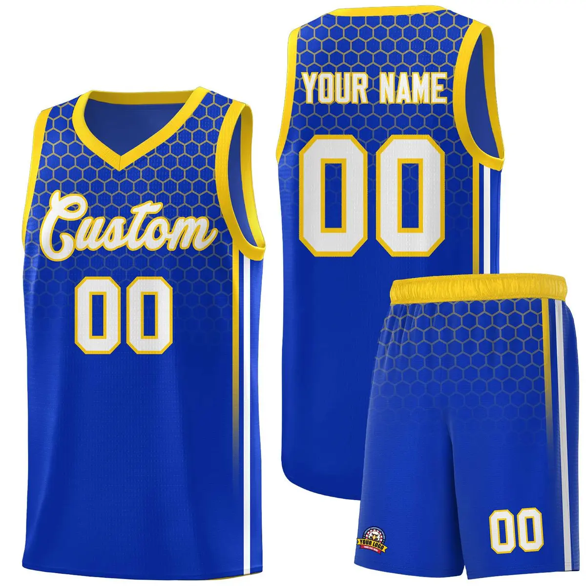 Royal Honeycomb Pattern Basketball Uniform Jersey