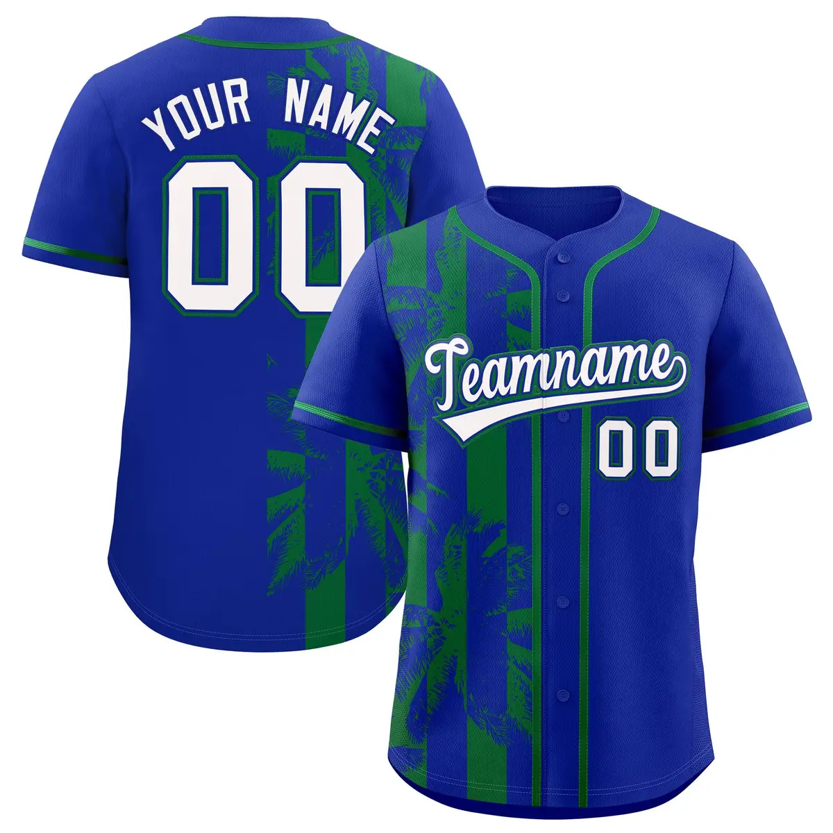 Royal Kelly Green Coconut Tree Split Baseball Jersey