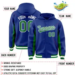 Royal Kelly Green Color Block Full-Snap Varsity Letterman Jacket Hoodie 4