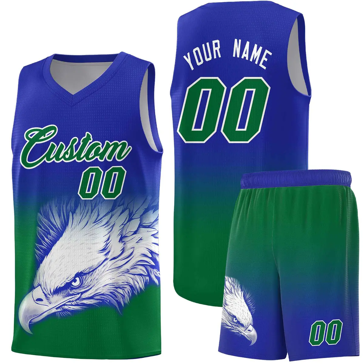 Royal Kelly Green Eagle Graffiti Pattern Basketball Jersey